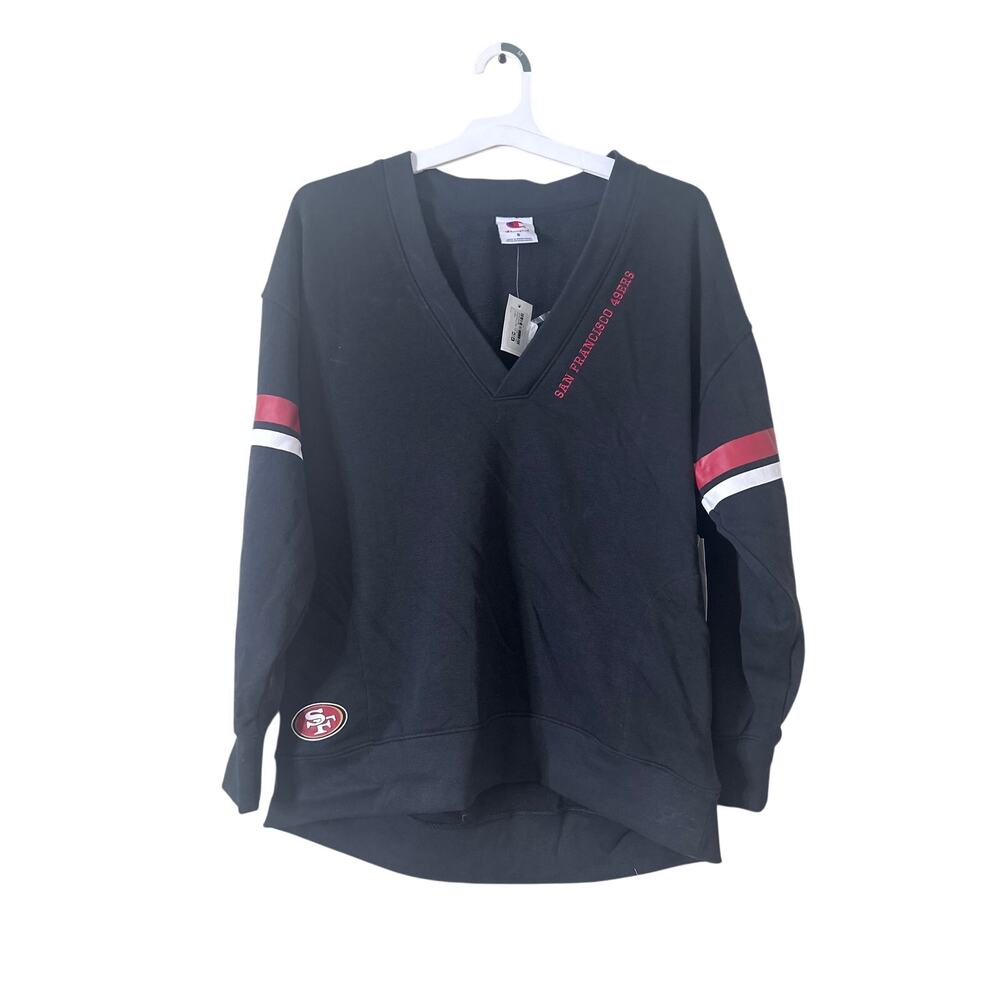Champion San Francisco 49ers Mens V-Neck Sweatshirt Black Red Size S t
